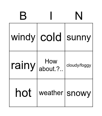 G5/6 Weather Lev. 1 Bingo Card