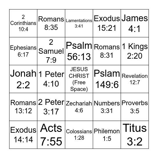 Armor of God Bingo Card