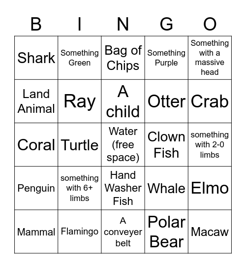 Sea World Find 'Em! Bingo Card