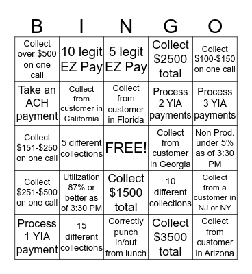 Collections Bingo Card