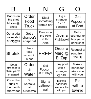Senior Bar Crawl 2022 Bingo Card