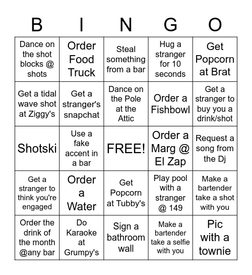 Senior Bar Crawl 2022 Bingo Card