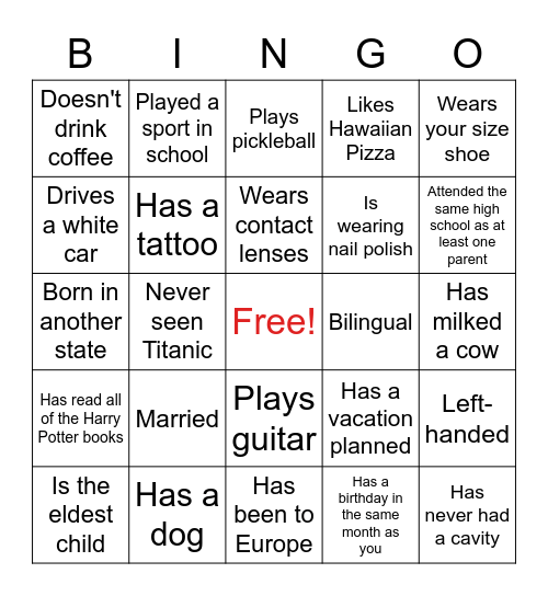 Mingle Bingo Card