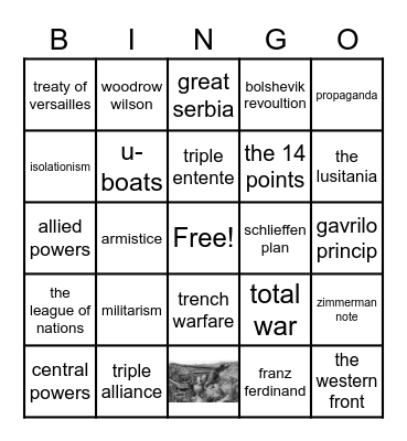 World at War Vocabulary Bingo Card