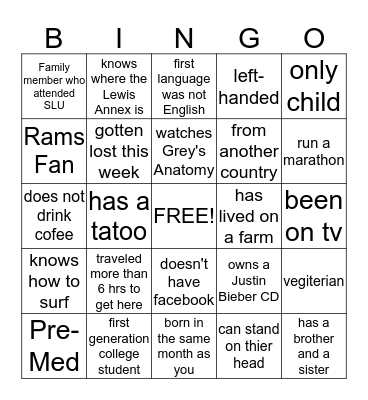Get to Know You Bingo Card