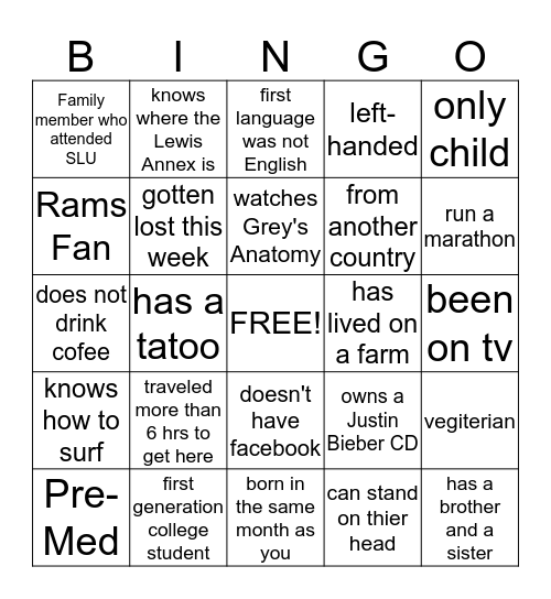 Get to Know You Bingo Card