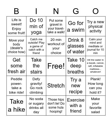 Hospital Month Bingo: Healthy Habits Bingo Card