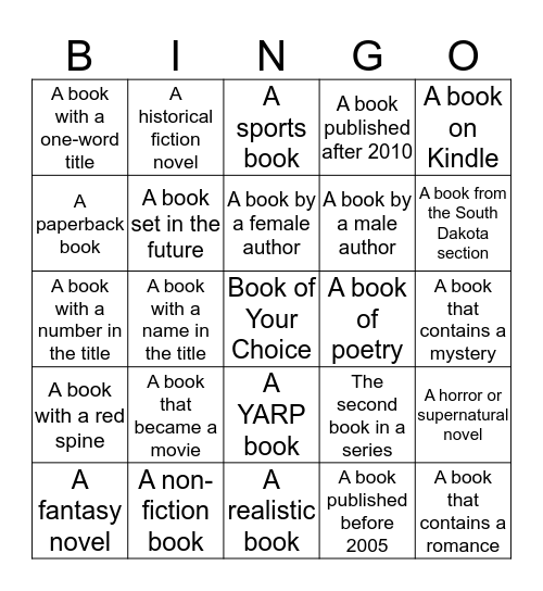 PGHS Book Bingo Card