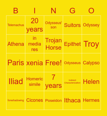 Odyssey Review Bingo Card