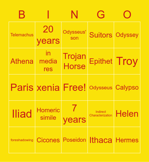 Odyssey Review Bingo Card