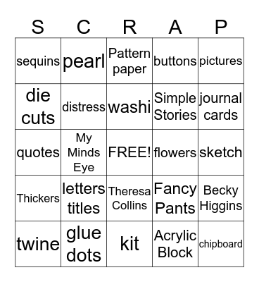 2015 Scrap Retreat Bingo Card