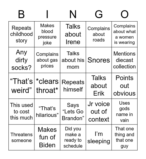 Dad Bingo Card