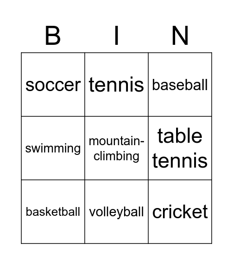 What's your favorite sports? Bingo Card