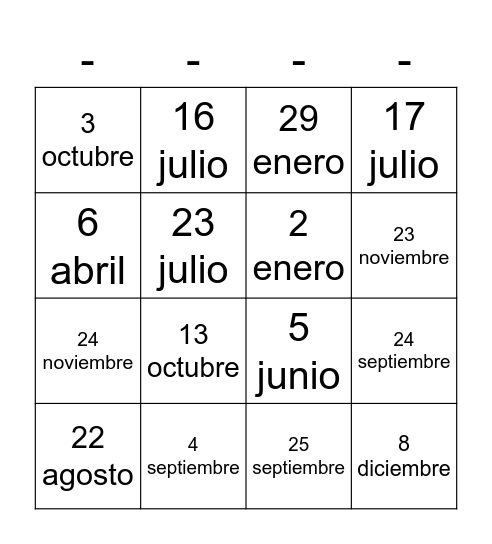 Mi cumpleaños es... Bingo Card