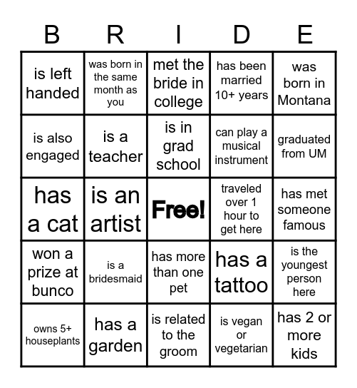 Find the guest who... Bingo Card