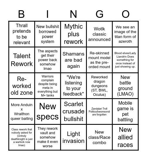 wow bingo Card