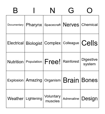 SCIENCE Bingo Card