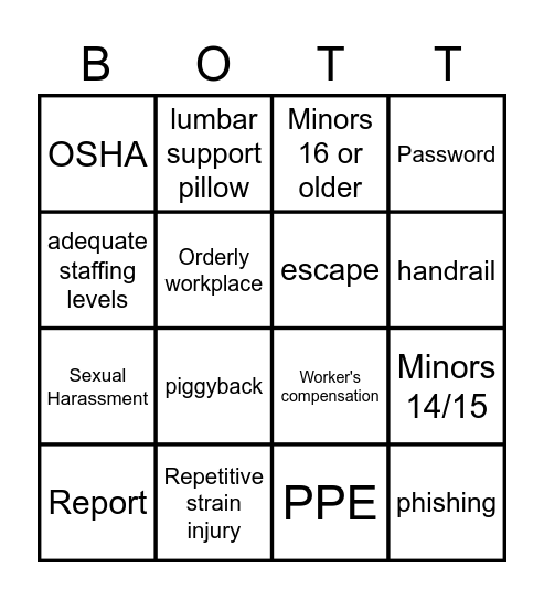 Workplace Safety Bingo Card