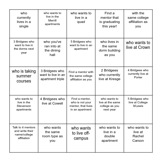 Find a Bridgee... Bingo Card