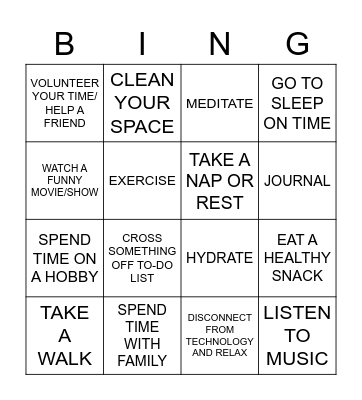 SELF CARE BINGO Card