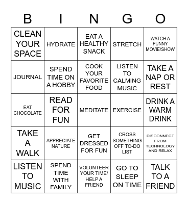 SELF CARE BINGO Card