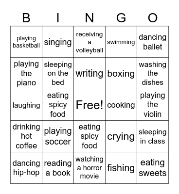Gesture Bingo Card