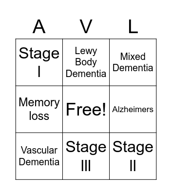 Dementia Bingo Card