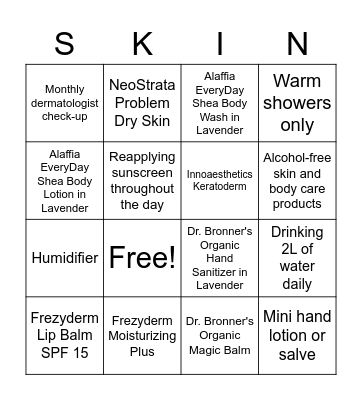 DRY SKIN BINGO Card