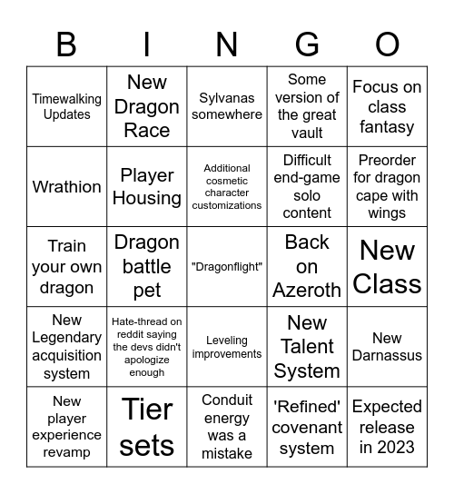 Wow Expac Announcement Bingo Card