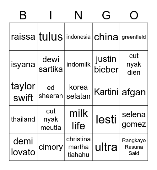 cooisine Bingo Card