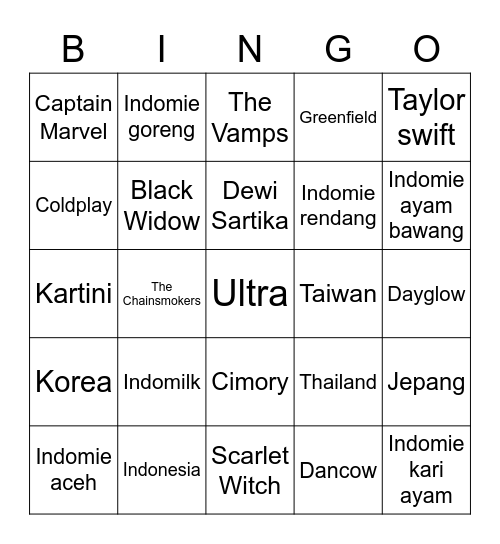 WONPIL BOARD WANGI Bingo Card