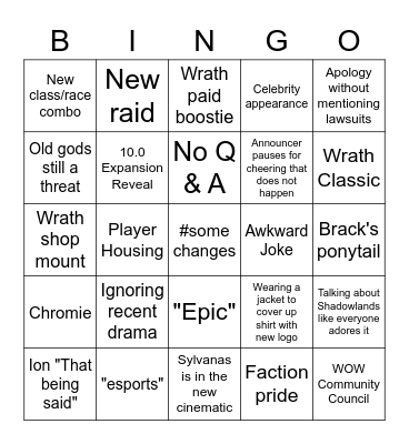 WOW Bingo Card
