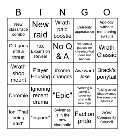 WOW Bingo Card