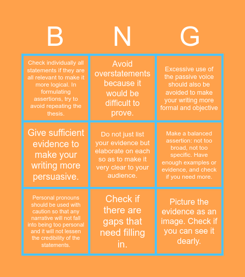 TIPS ON HOW TO GIVE EVIDENCE Bingo Card