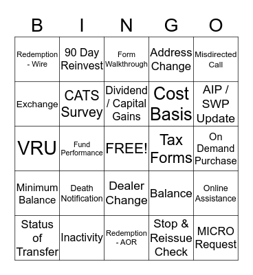 Client Service Call Bingo Card