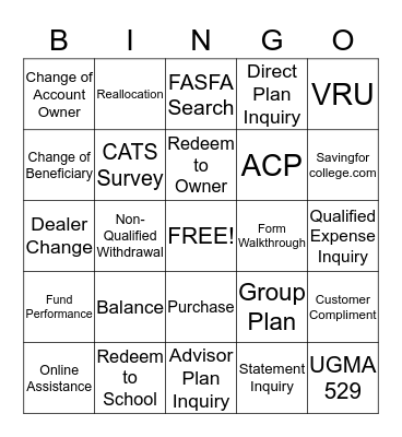 Future Scholar Bingo Card