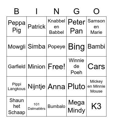 Bekende Kinderfiguren Bingo Card