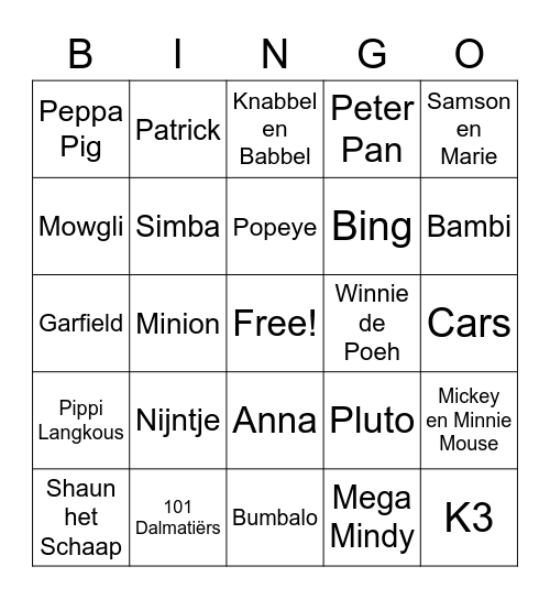 Bekende Kinderfiguren Bingo Card