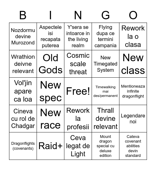 WoW Expansion Bingo Card