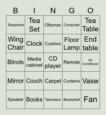 Living Room Bingo Card