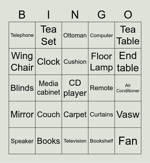 Living Room Bingo Card