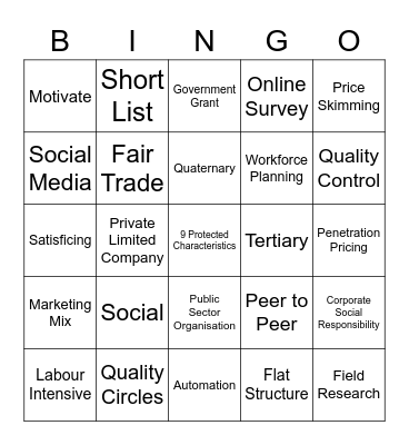 Business Management BINGO Card