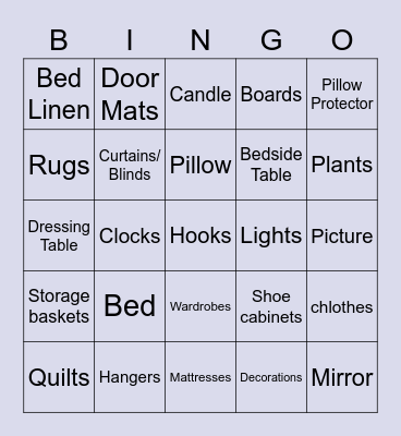 Bedroom Bingo Card