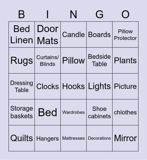 Bedroom Bingo Card