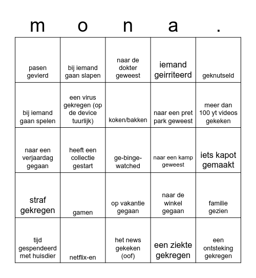 vakantie bingo Card