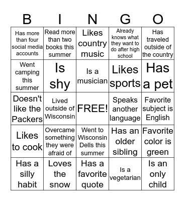 Get to Know You Bingo Card