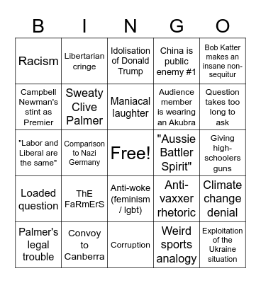 Maverick Debate Cringe Bingo Card