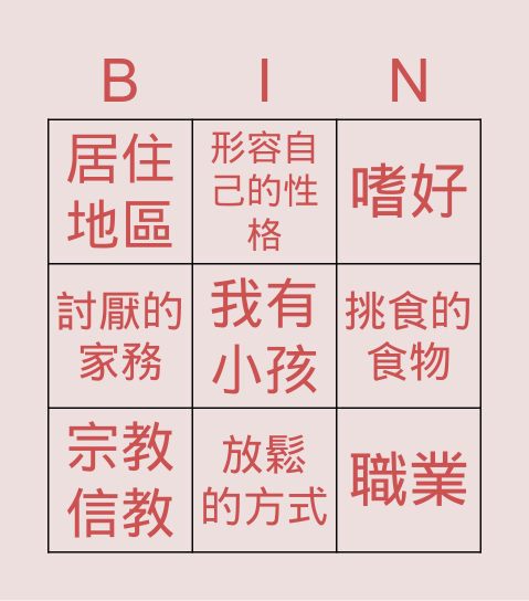 我是誰 Bingo Card