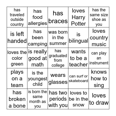 Someone who..... Scavenger sheet Bingo Card
