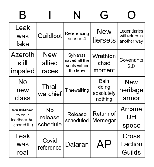Expac Reveal bingo Card